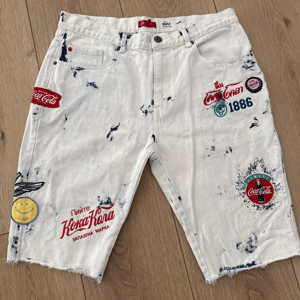 Coca-cola Always Denim Shorts Mens By Staple Stone Washed Cut Off Y2K Sz 34
